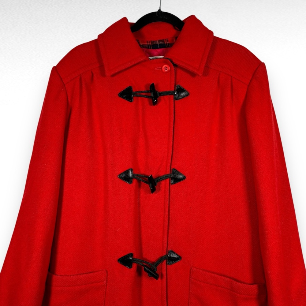 Vintage Pendleton Wool Duffle Jacket Coat Sz Medium Red Winter Plaid Preppy Twee - Picture 5 of 15
